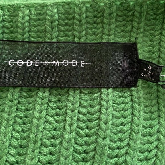 Code X Mode Cardigan Sweater S Chunky Knit Green Open Oversized New - Picture 8 of 12